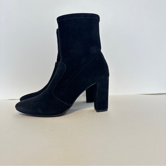 NEW Dune London Opticals Black Suede High Heels Stretch Women's Ankle Bootie S 7 - Picture 1 of 11